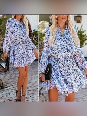 Vici Pastel Floral Ruffle Mini Dress in Lavender and White